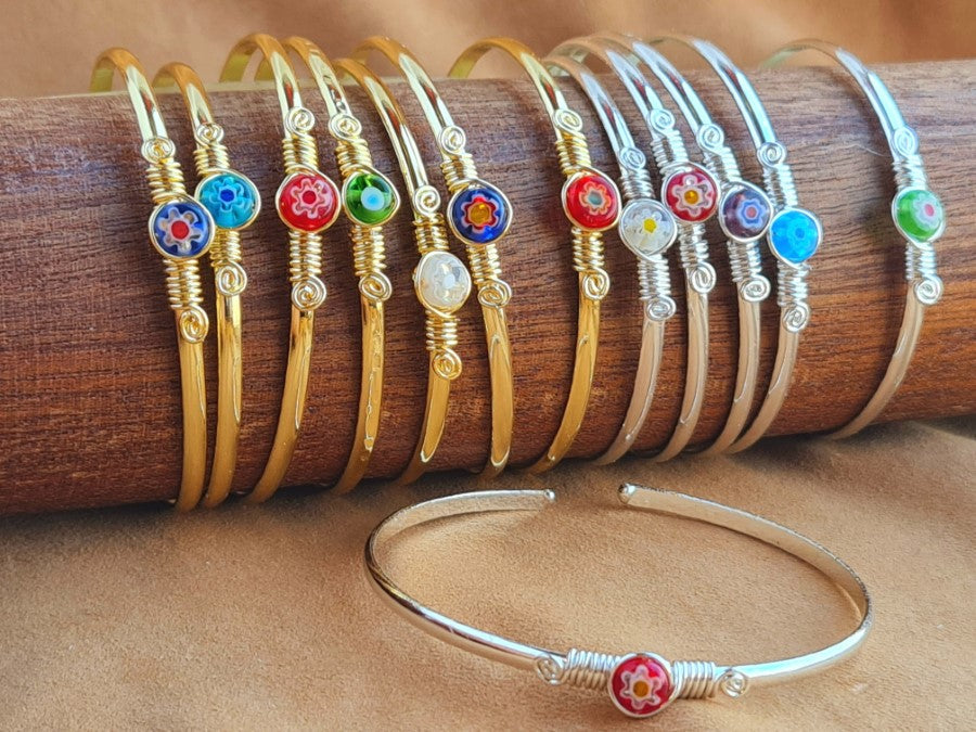 Handcrafted Murano Glass Stone Jewelry in Solid Copper with Silver & Gold Plating