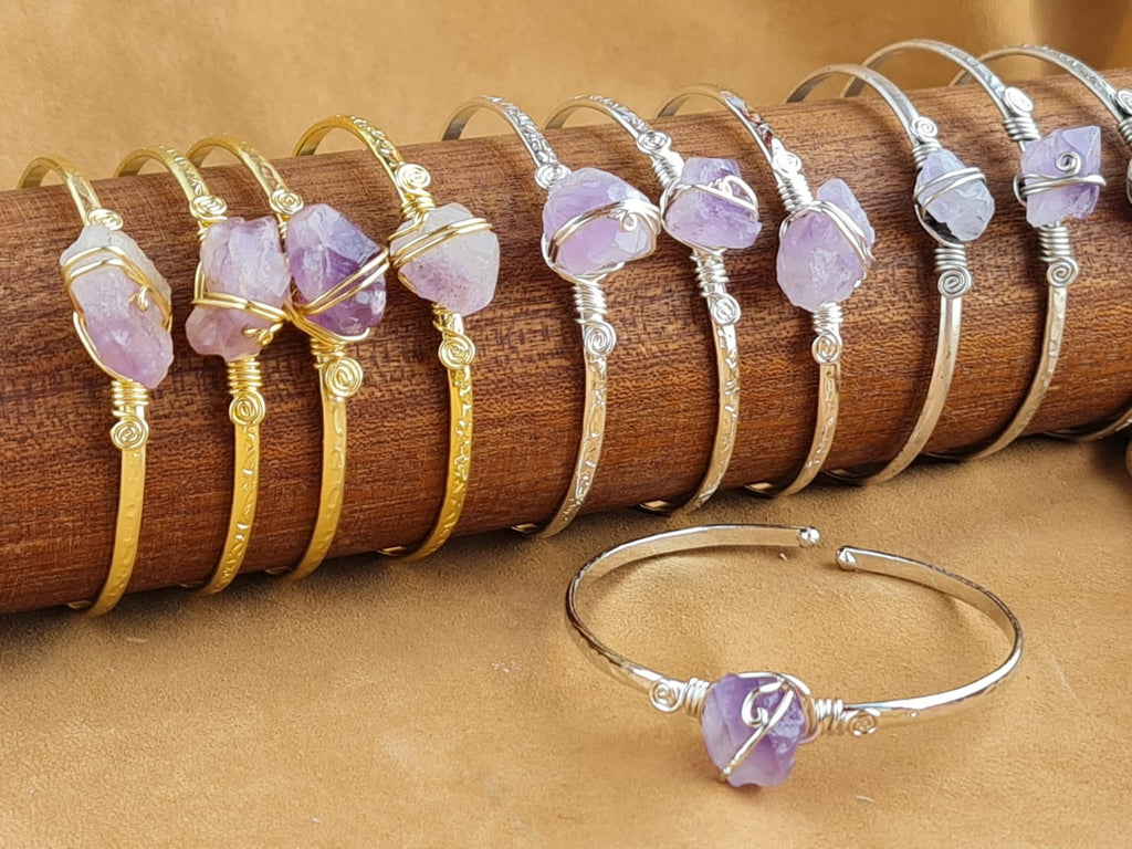 Handcrafted AMEHTYST Stone Jewelry in Solid Copper with Silver & Gold Plating