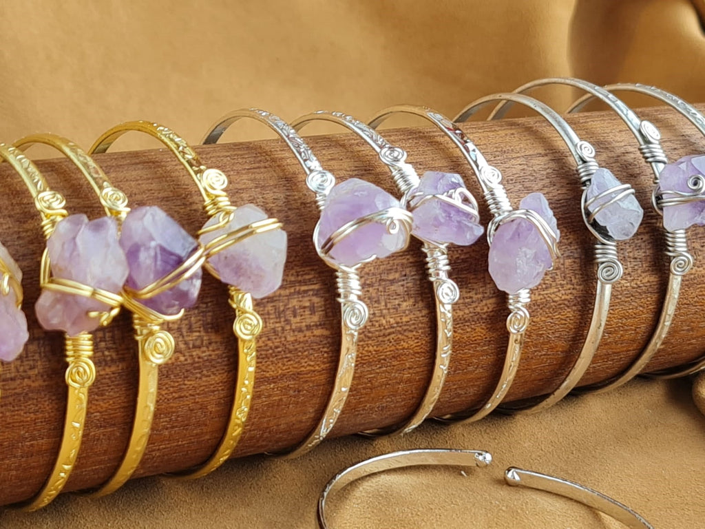 Handcrafted AMEHTYST Stone Jewelry in Solid Copper with Silver & Gold Plating
