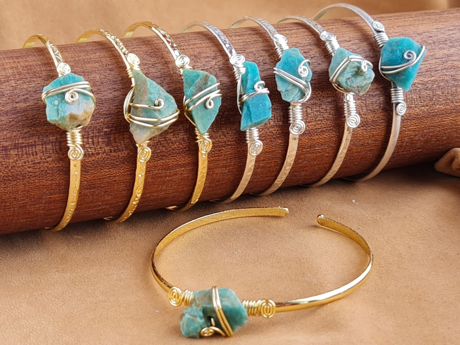 Handcrafted AMAZONITE Stone Jewelry in Solid Copper with Silver & Gold Plating