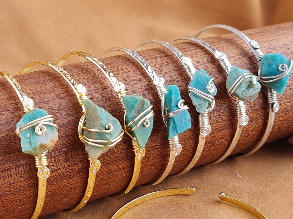 Handcrafted AMAZONITE Stone Jewelry in Solid Copper with Silver & Gold Plating