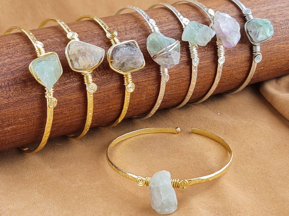 Handcrafted FLUORITE Stone Jewelry in Solid Copper with Silver & Gold Plating
