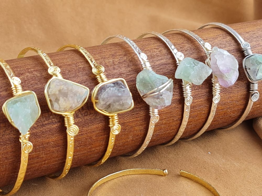 Handcrafted FLUORITE Stone Jewelry in Solid Copper with Silver & Gold Plating