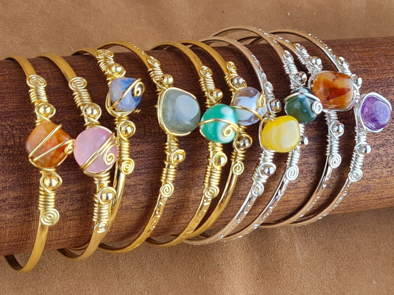 Handcrafted Agate Stone Jewelry in Solid Copper with Silver & Gold Plating