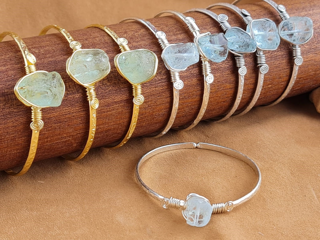 Handcrafted AQUAMARINE Stone Jewelry in Solid Copper with Silver & Gold Plating