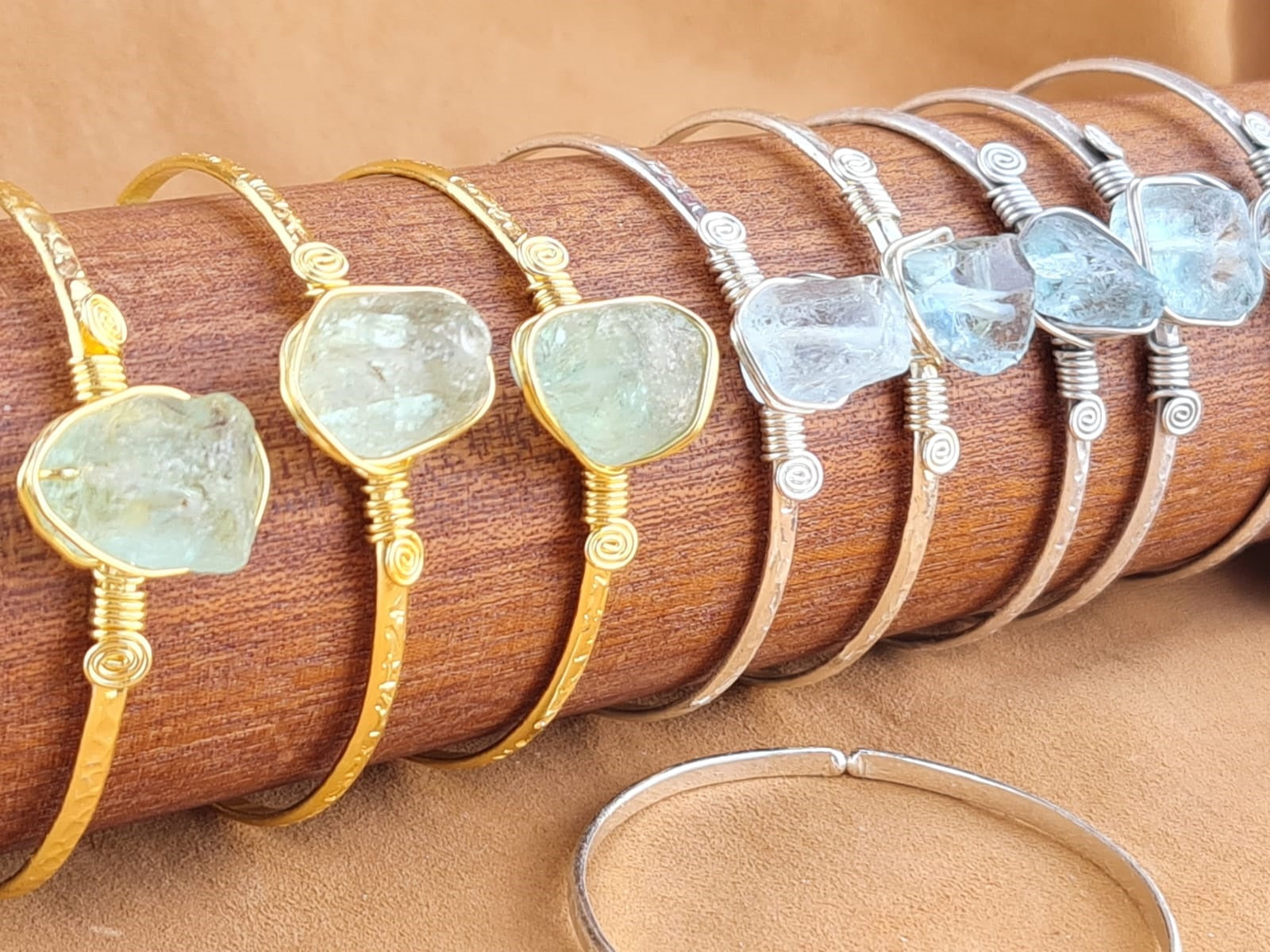 Handcrafted AQUAMARINE Stone Jewelry in Solid Copper with Silver & Gold Plating