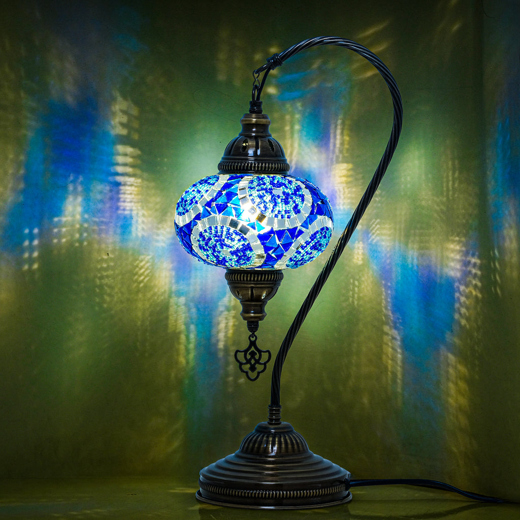 Mozaist Handmade Turkish Mosaic Swan Table Lamp Blue