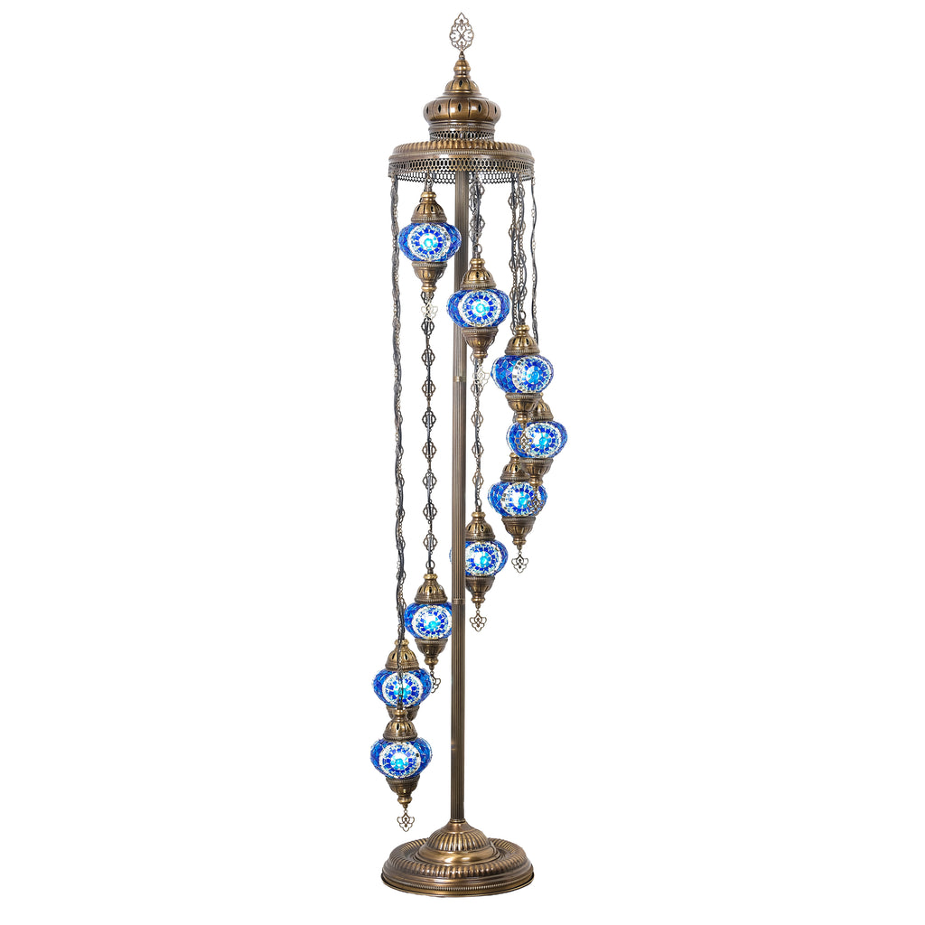 9-Globe Turkish Mosaic Floor Lamp (Blue)