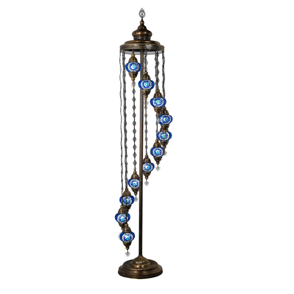 11-Globe Turkish Mosaic Floor Lamp (Blue)