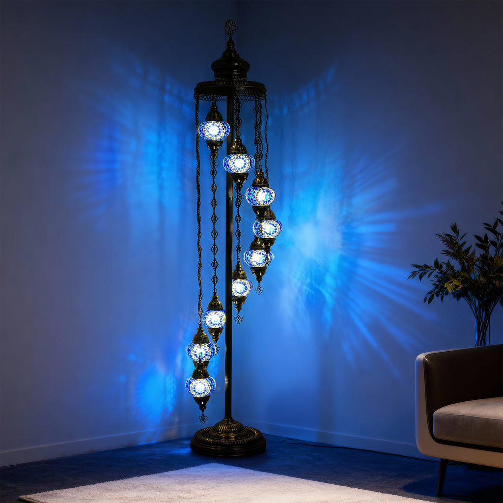 11-Globe Turkish Mosaic Floor Lamp (Blue)