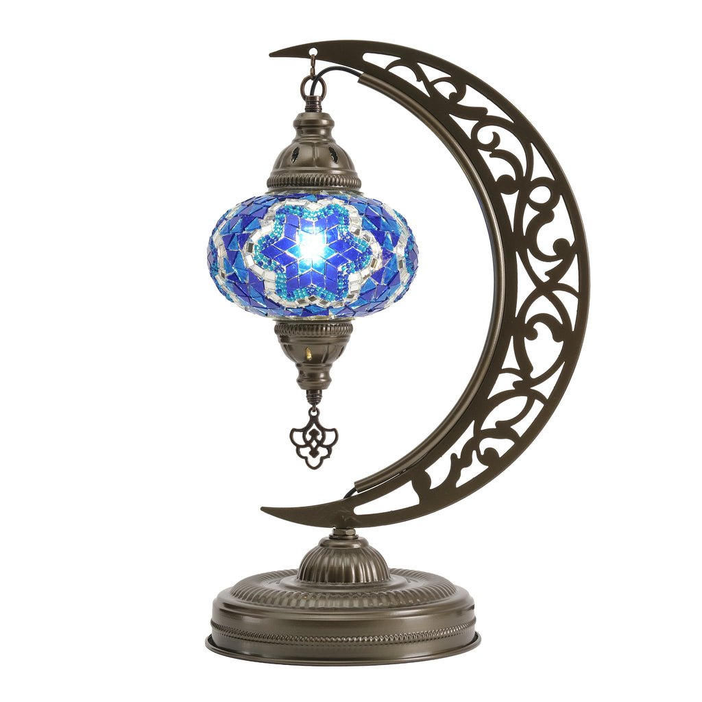 Turkish Mosaic Crescent Table Lamp (Blue)