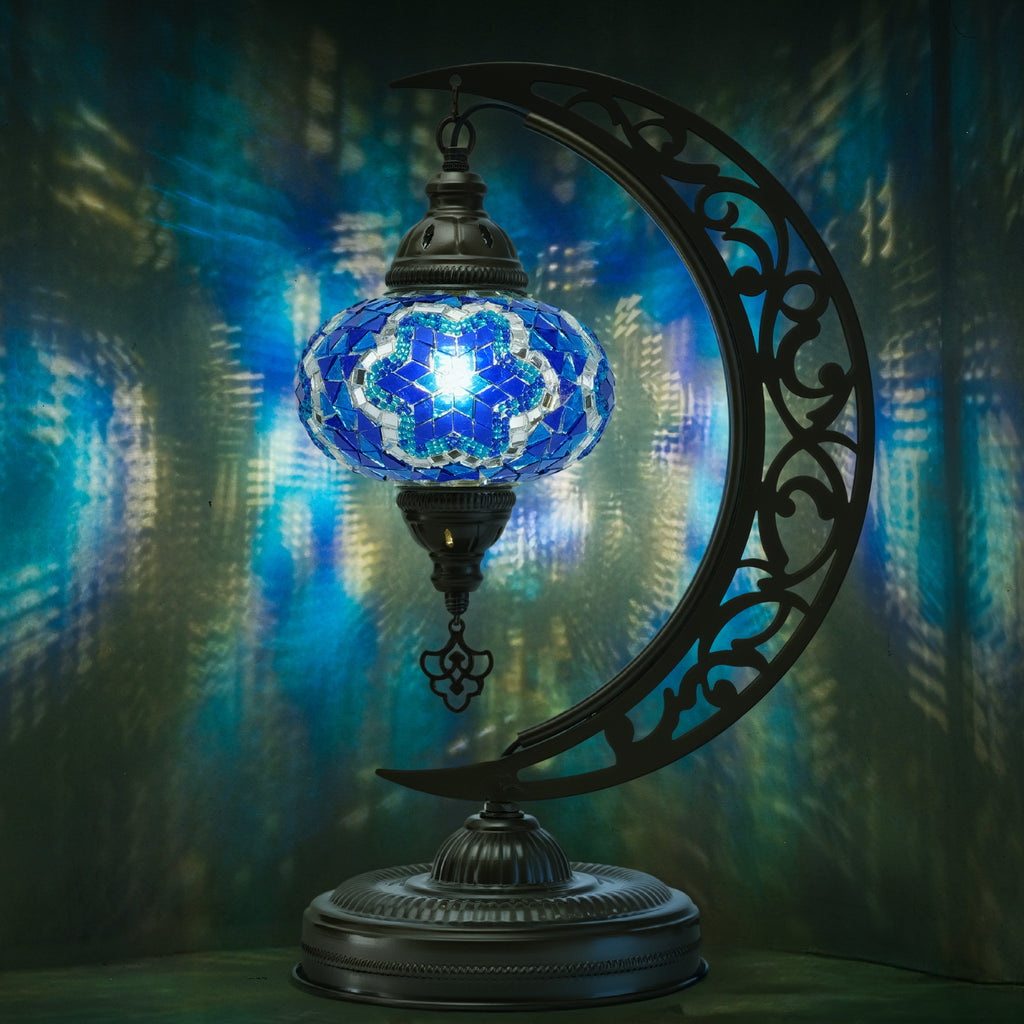 Turkish Mosaic Crescent Table Lamp (Blue)