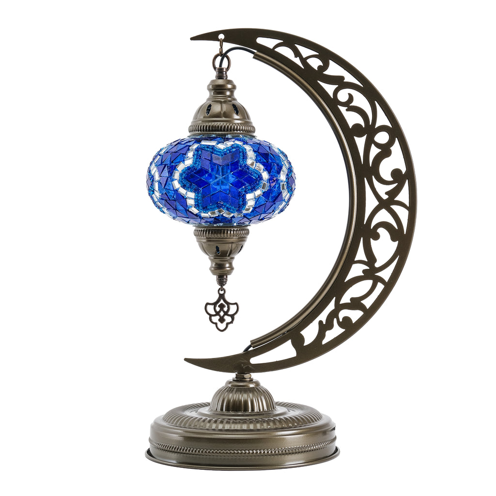 Turkish Mosaic Crescent Table Lamp (Blue)
