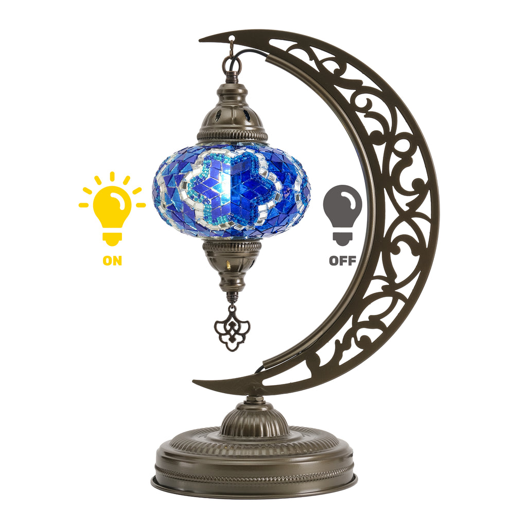 Turkish Mosaic Crescent Table Lamp (Blue)
