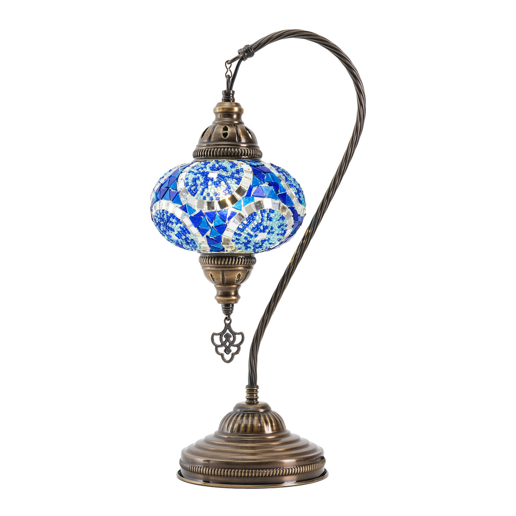 Mozaist Handmade Turkish Mosaic Swan Table Lamp Blue