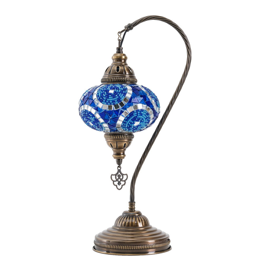 Mozaist Handmade Turkish Mosaic Swan Table Lamp Blue