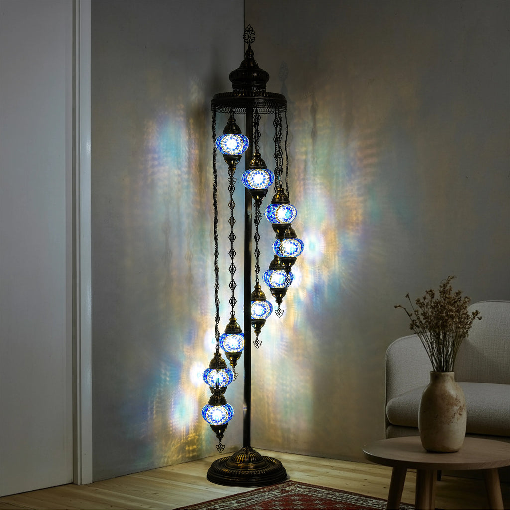 9-Globe Turkish Mosaic Floor Lamp (Blue)