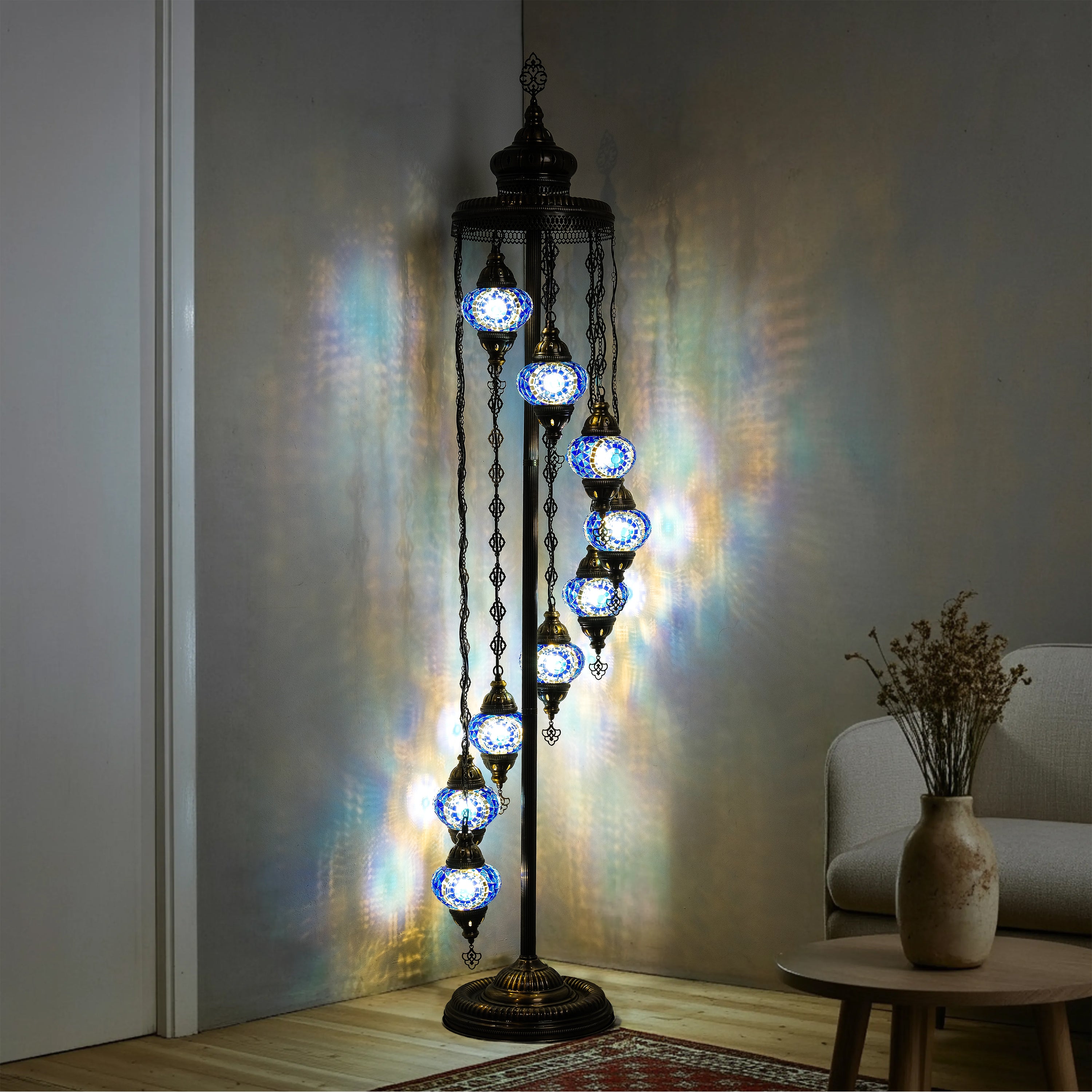 9-Globe Turkish Mosaic Floor Lamp (Blue)