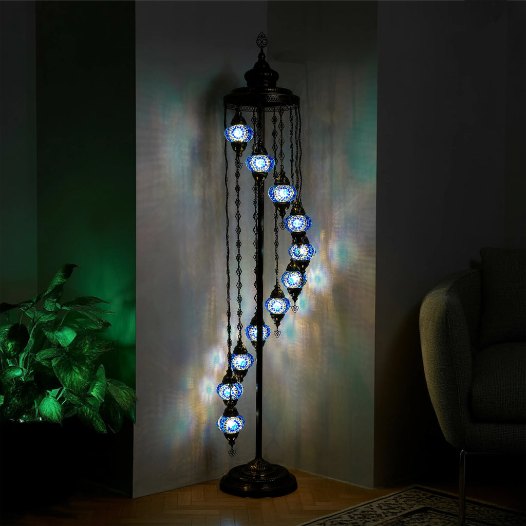 11-Globe Turkish Mosaic Floor Lamp (Blue)