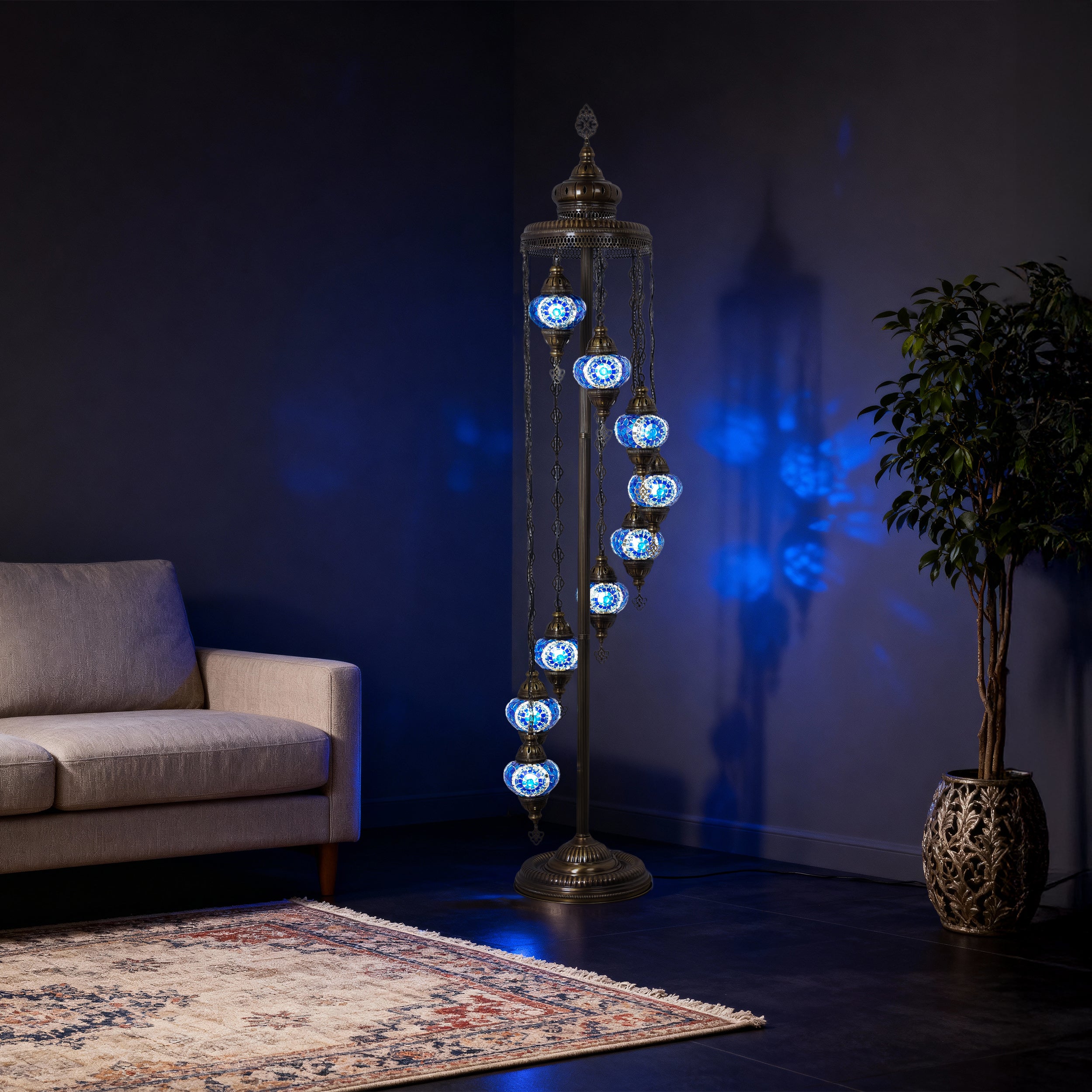9-Globe Turkish Mosaic Floor Lamp (Blue)