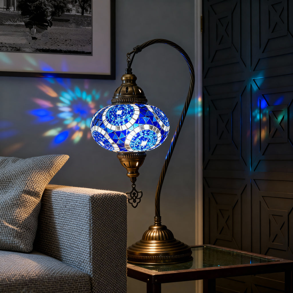 Mozaist Handmade Turkish Mosaic Swan Table Lamp Blue