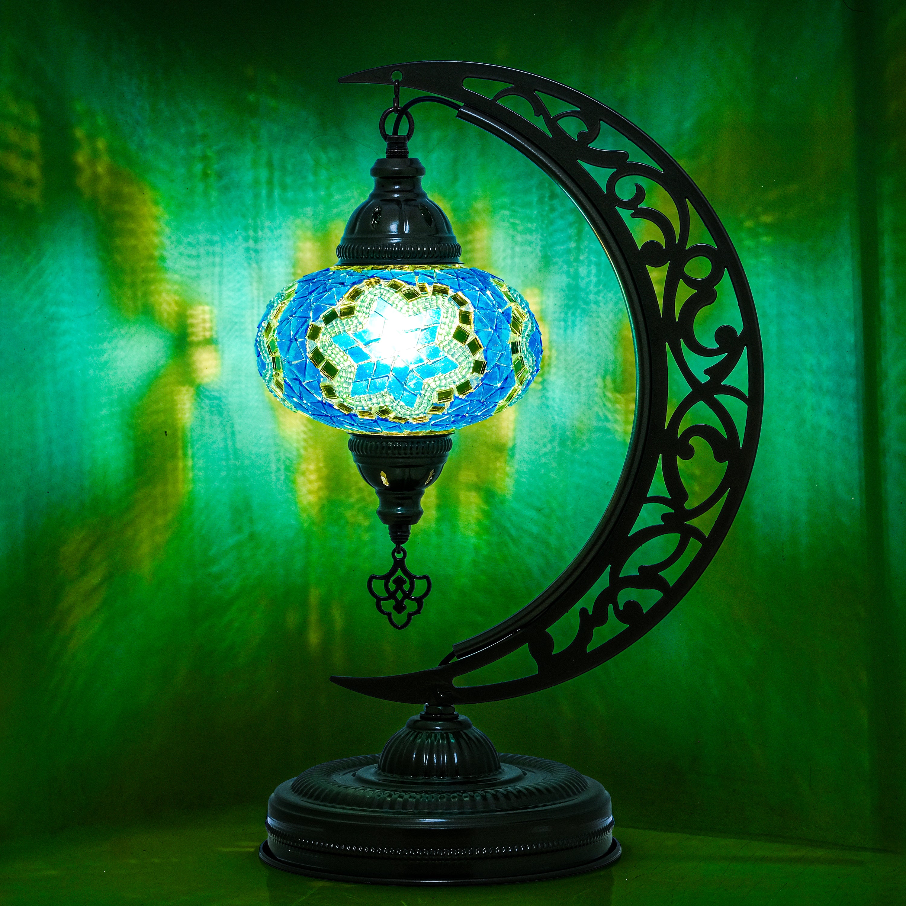 Turkish Mosaic Crescent Table Lamp (Turquoise Blue)