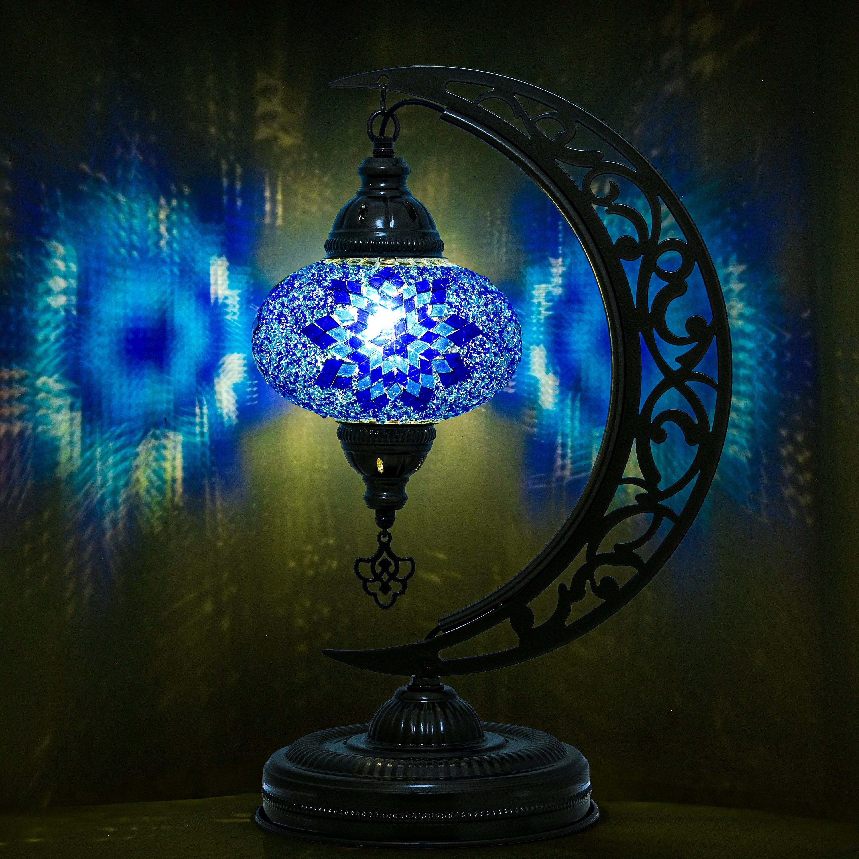 Turkish Mosaic Crescent Table Lamp (Blue)