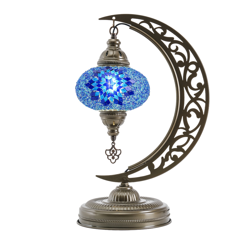 Turkish Mosaic Crescent Table Lamp (Blue)