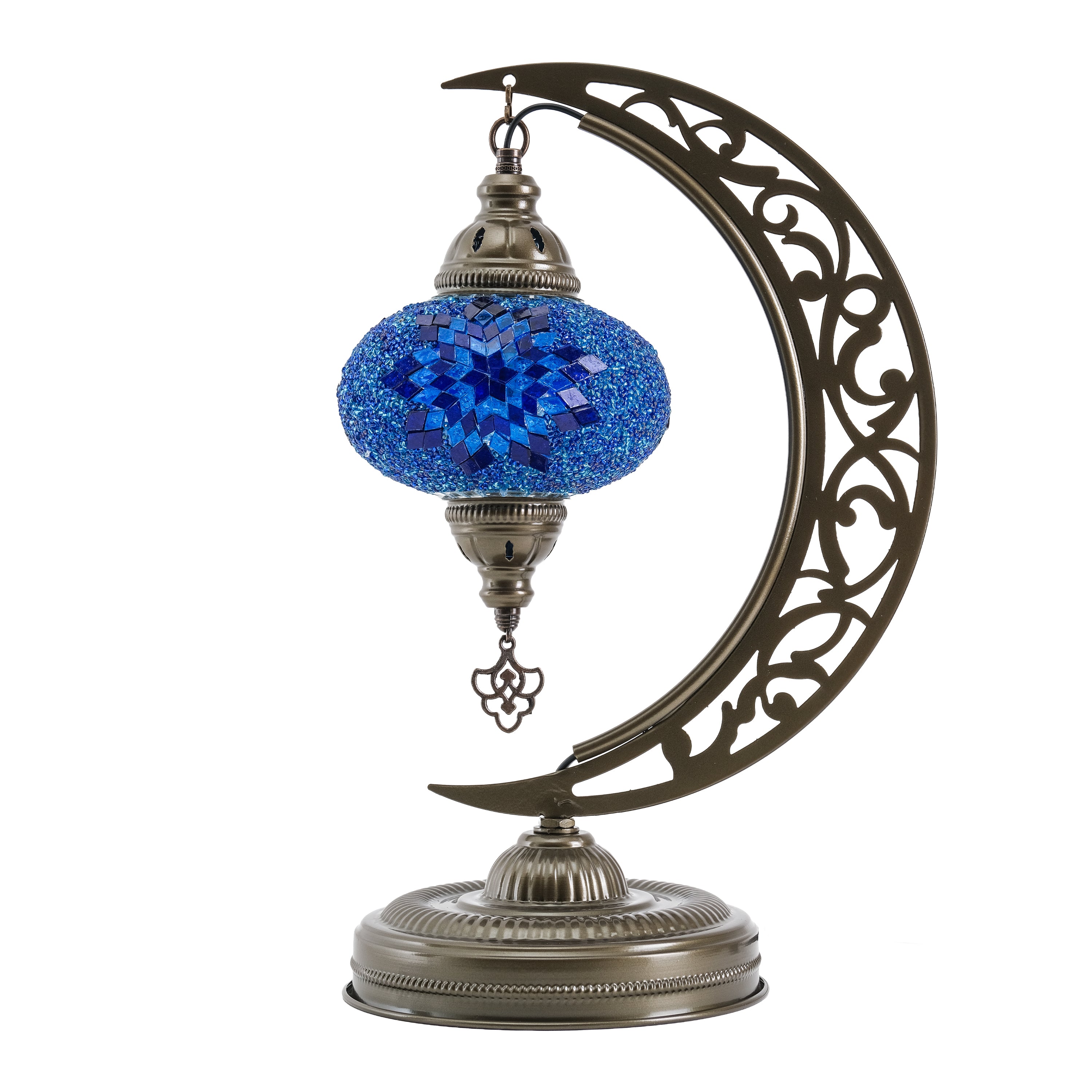 Turkish Mosaic Crescent Table Lamp (Blue)