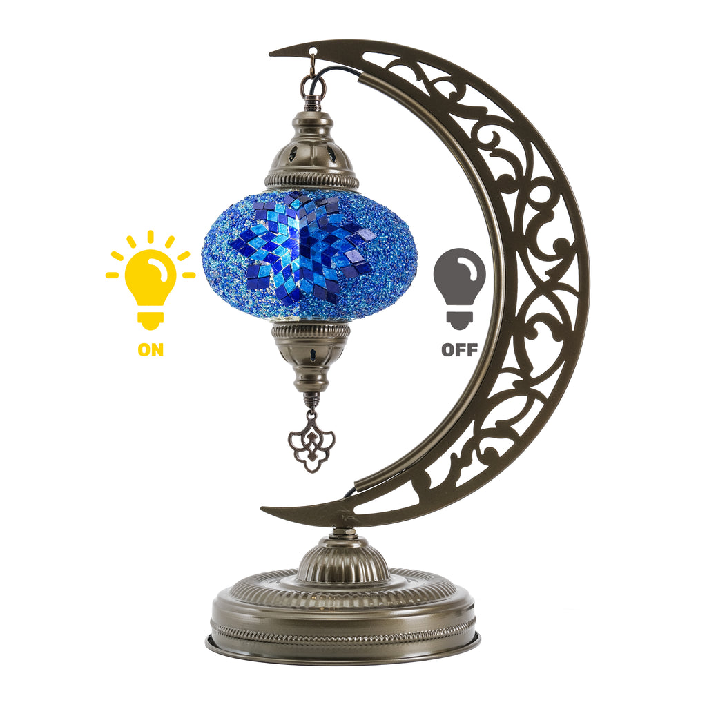 Turkish Mosaic Crescent Table Lamp (Blue)