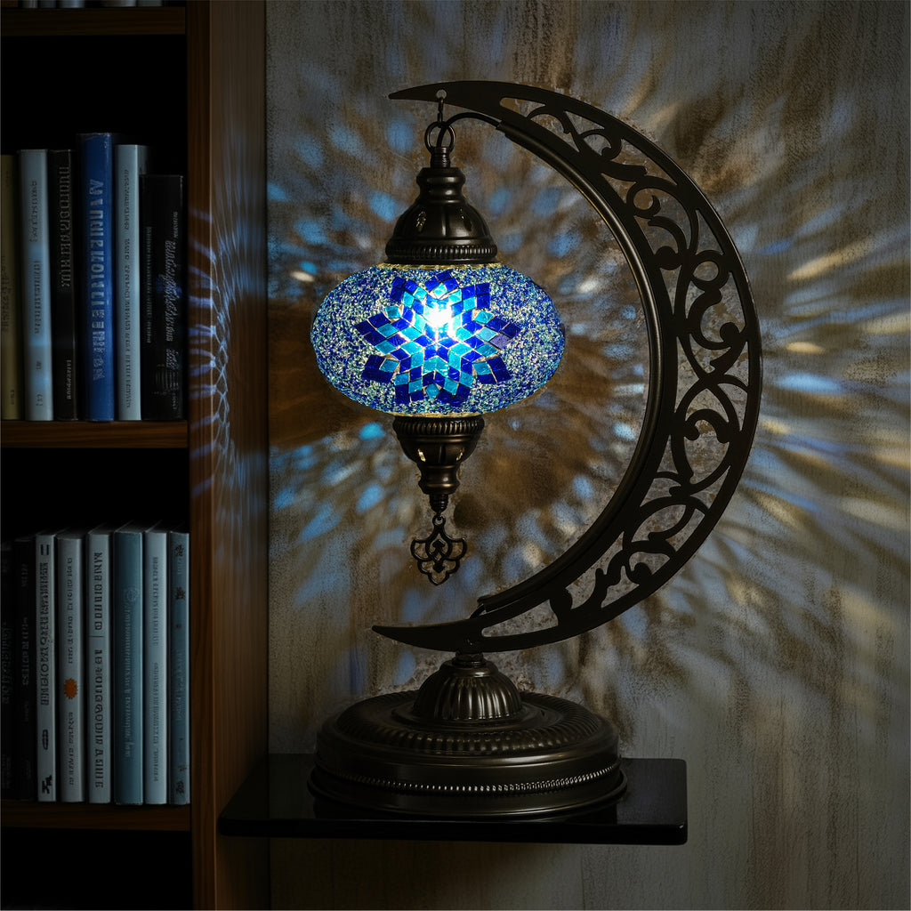 Turkish Mosaic Crescent Table Lamp (Blue)