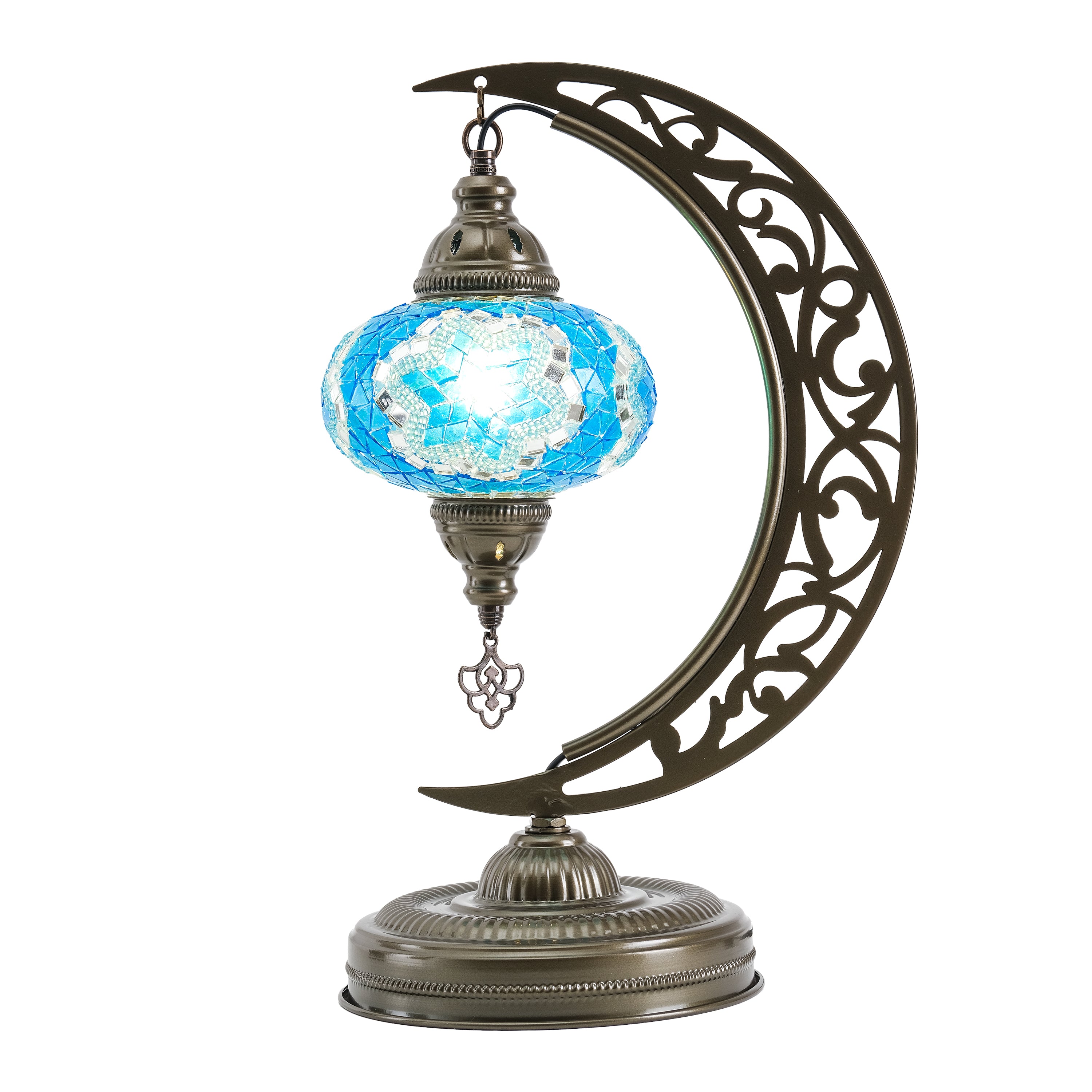 Turkish Mosaic Crescent Table Lamp (Turquoise Blue)