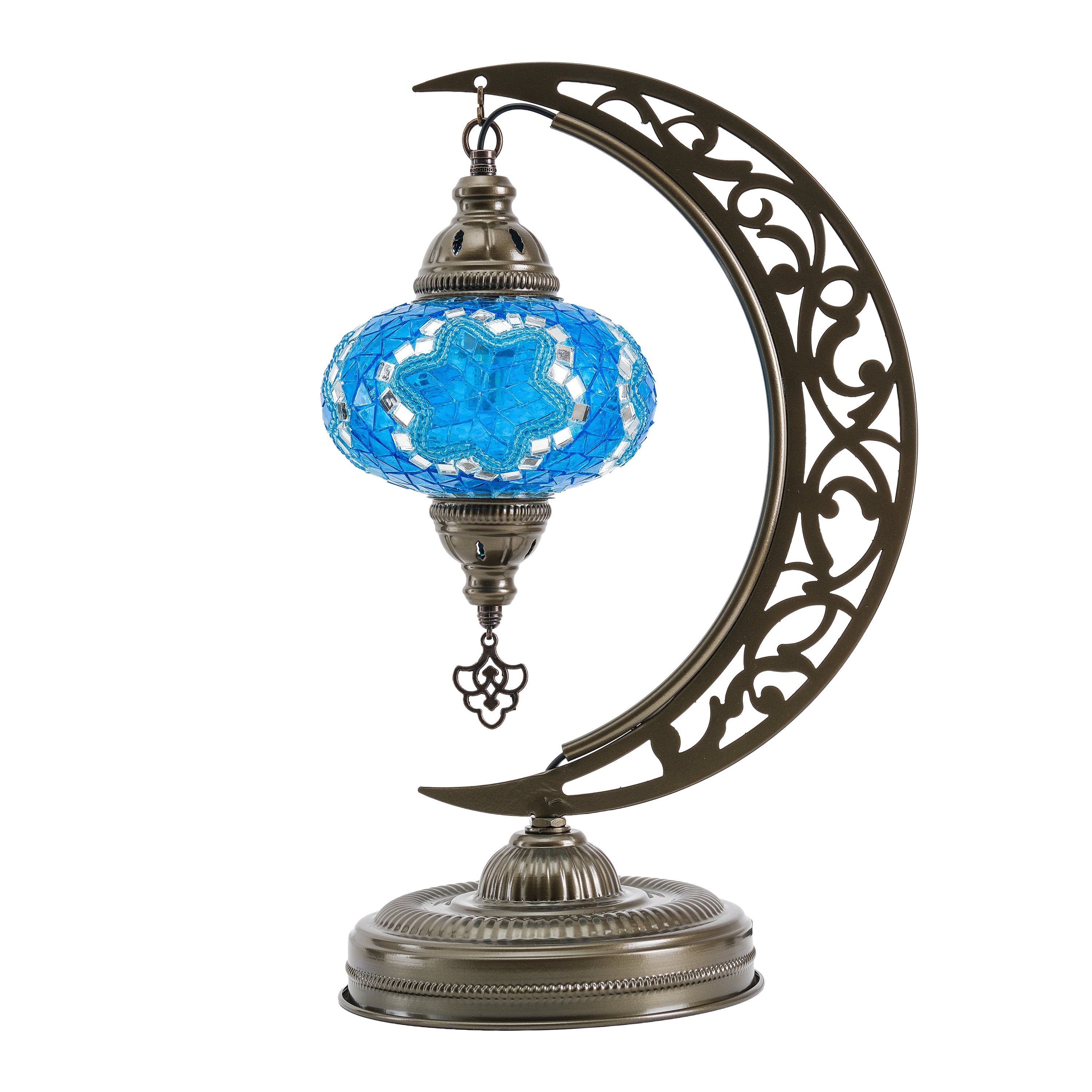 Turkish Mosaic Crescent Table Lamp (Turquoise Blue)