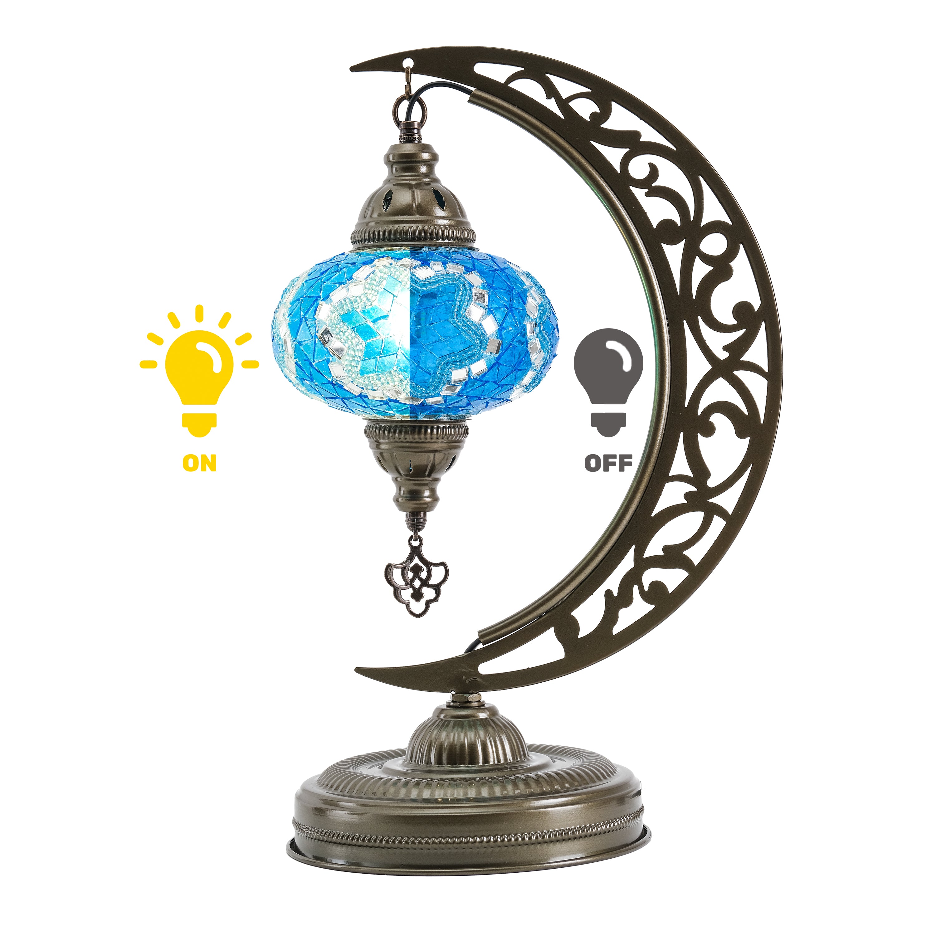 Turkish Mosaic Crescent Table Lamp (Turquoise Blue)
