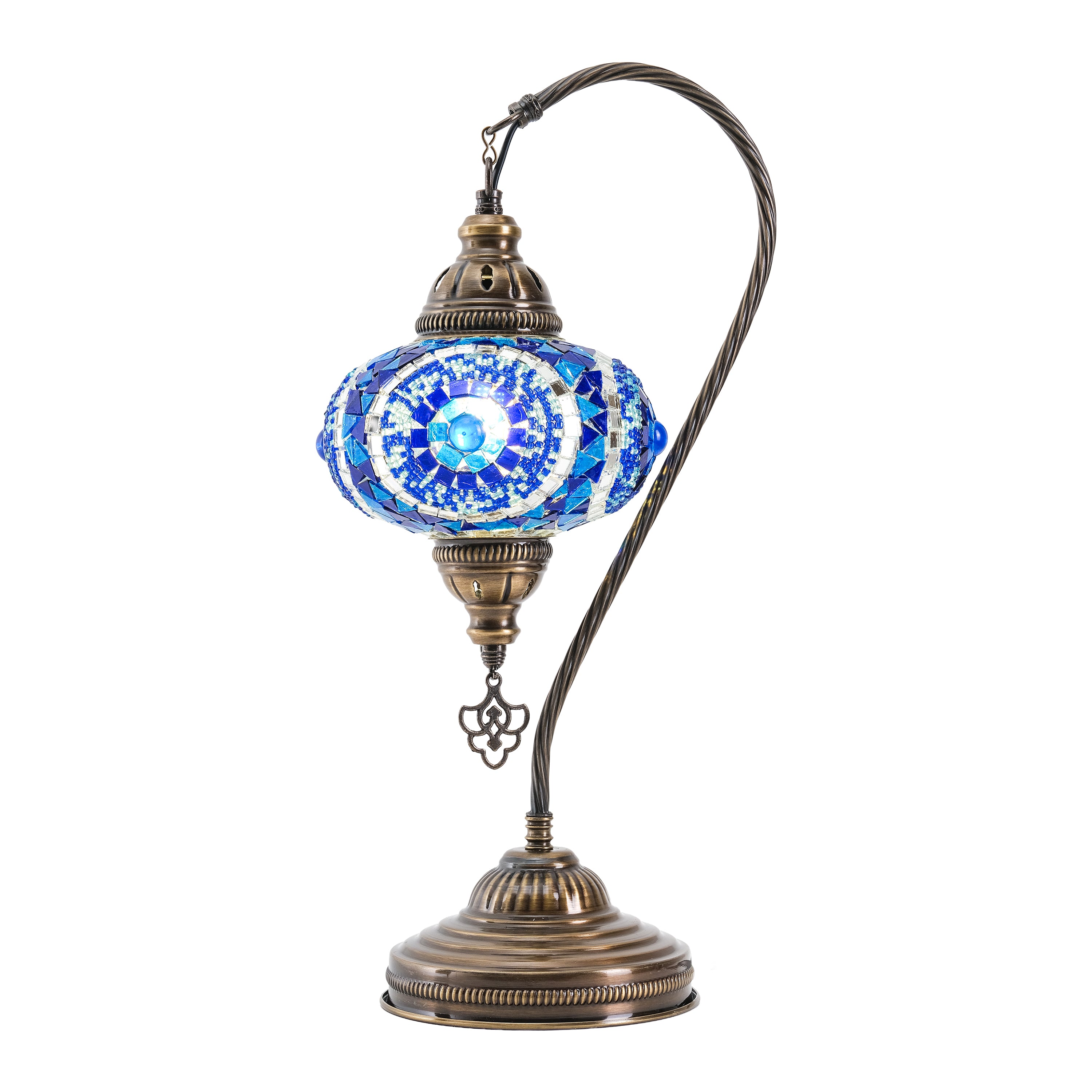 Mozaist Handmade Turkish Mosaic Swan Table Lamp Blue