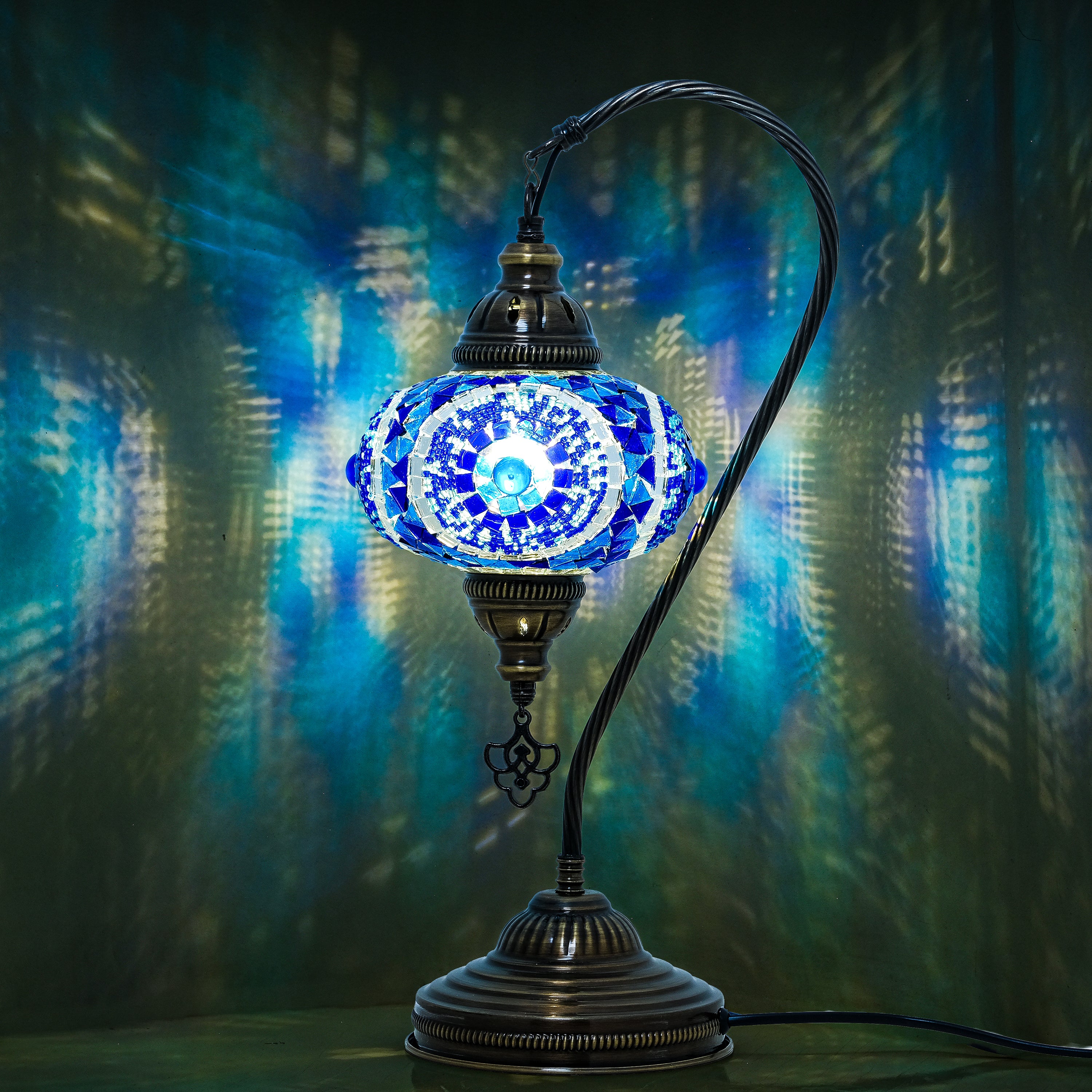 Mozaist Handmade Turkish Mosaic Swan Table Lamp Blue