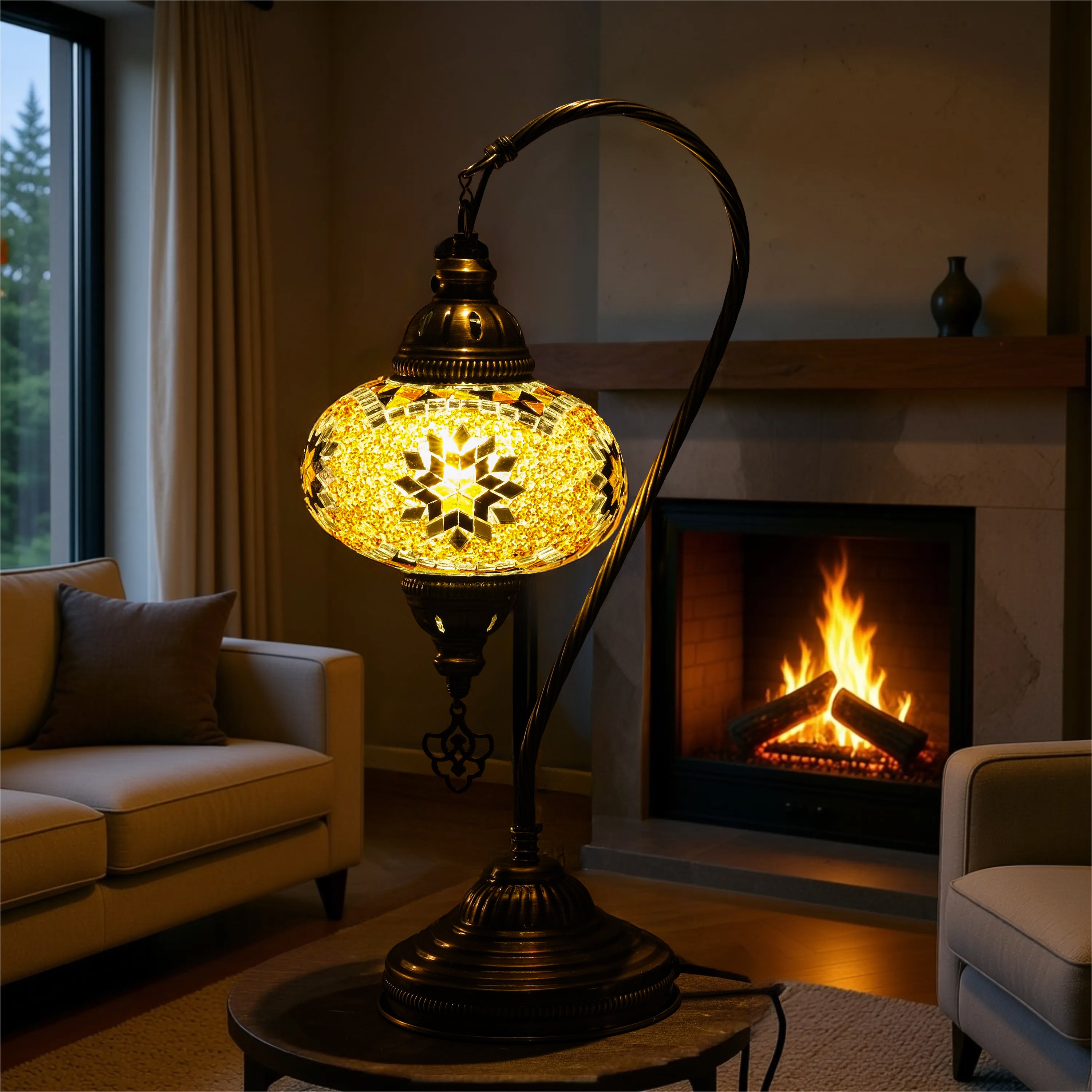 Mozaist Handmade Turkish Mosaic Swan Table Lamp Brown