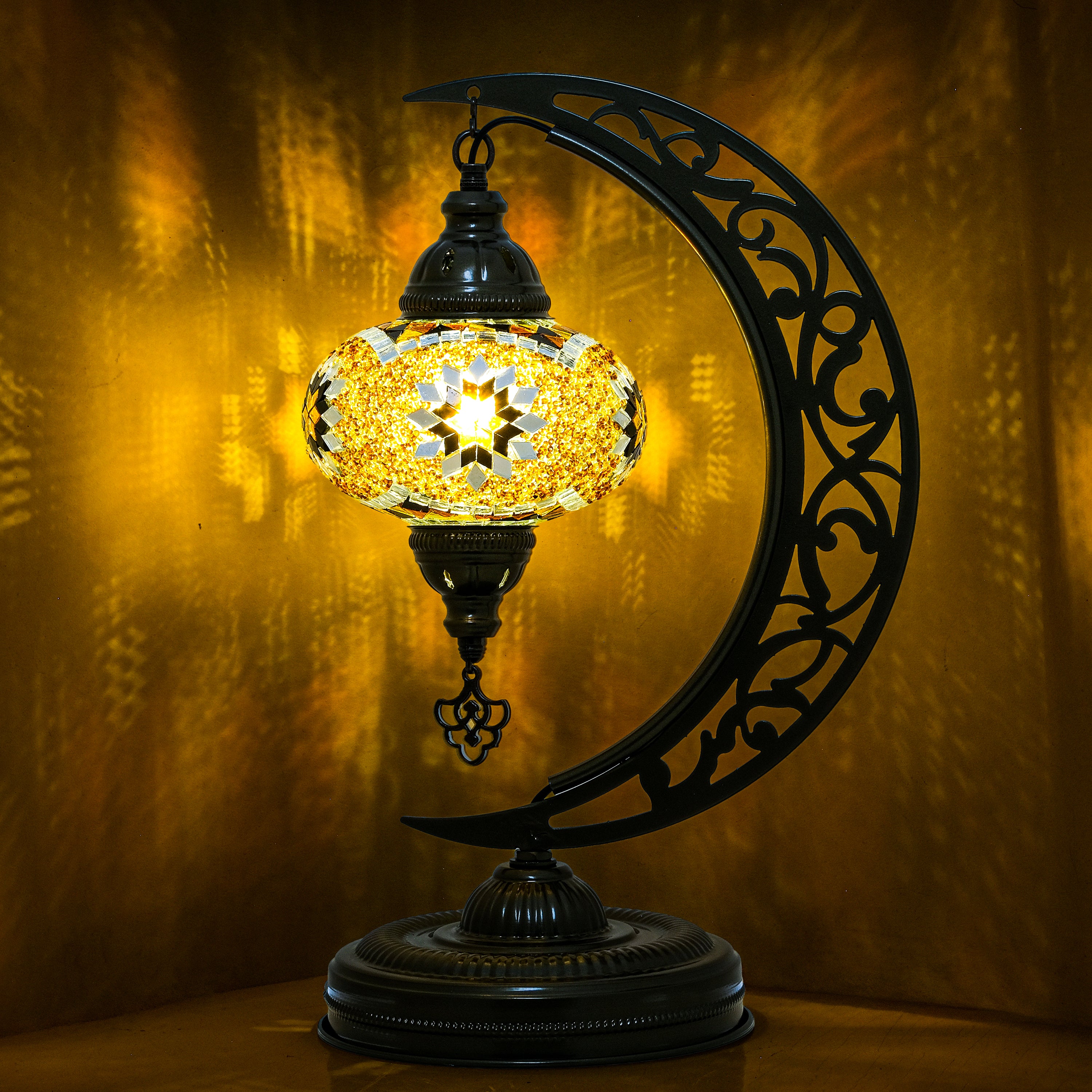 Turkish Mosaic Crescent Table Lamp (Brown)