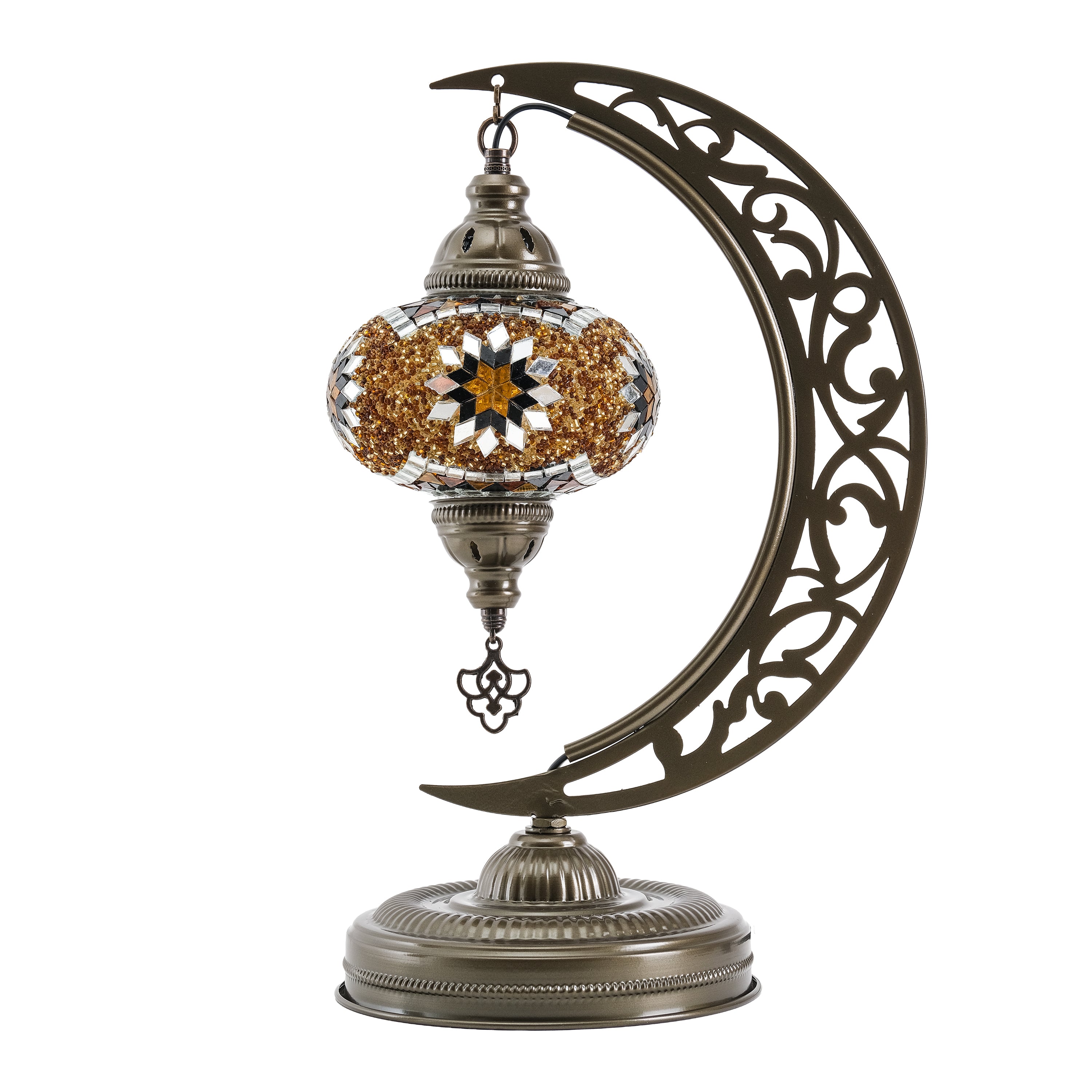 Turkish Mosaic Crescent Table Lamp (Brown)