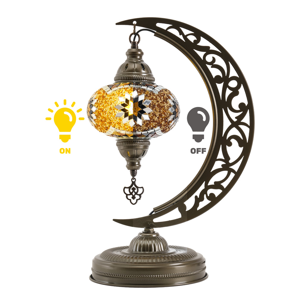 Turkish Mosaic Crescent Table Lamp (Brown)