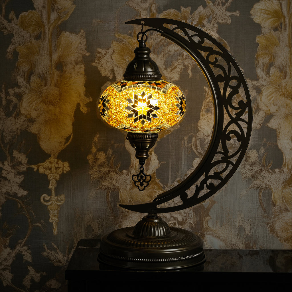 Turkish Mosaic Crescent Table Lamp (Brown)