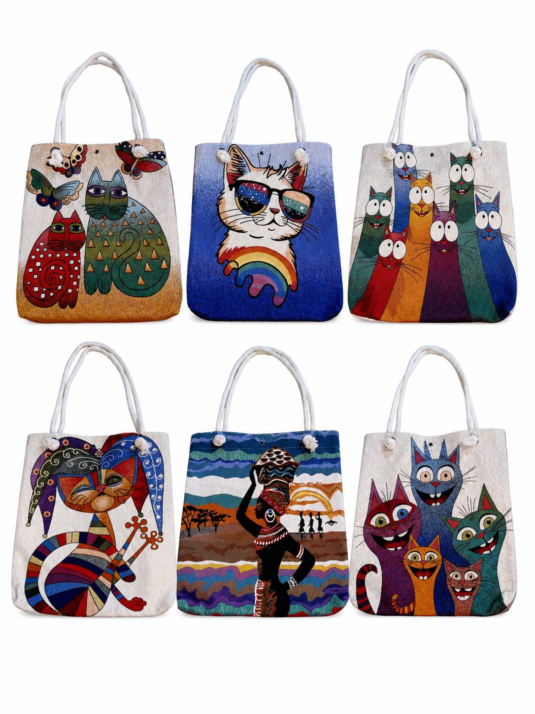 Wholesale Cotton Tote Bag Collection – Assorted Artistic Prints – Reusable Shoulder Bags – 13.5" x 16"