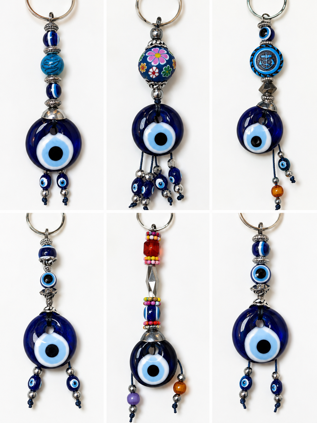 Handmade Glass Evil Eye Keychain – Turkish Key Ring – Assorted Blue Glass Keychain