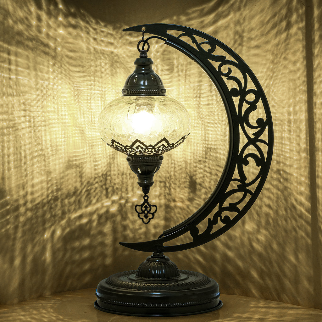 Turkish Mosaic Crescent Table Lamp Clear Craked