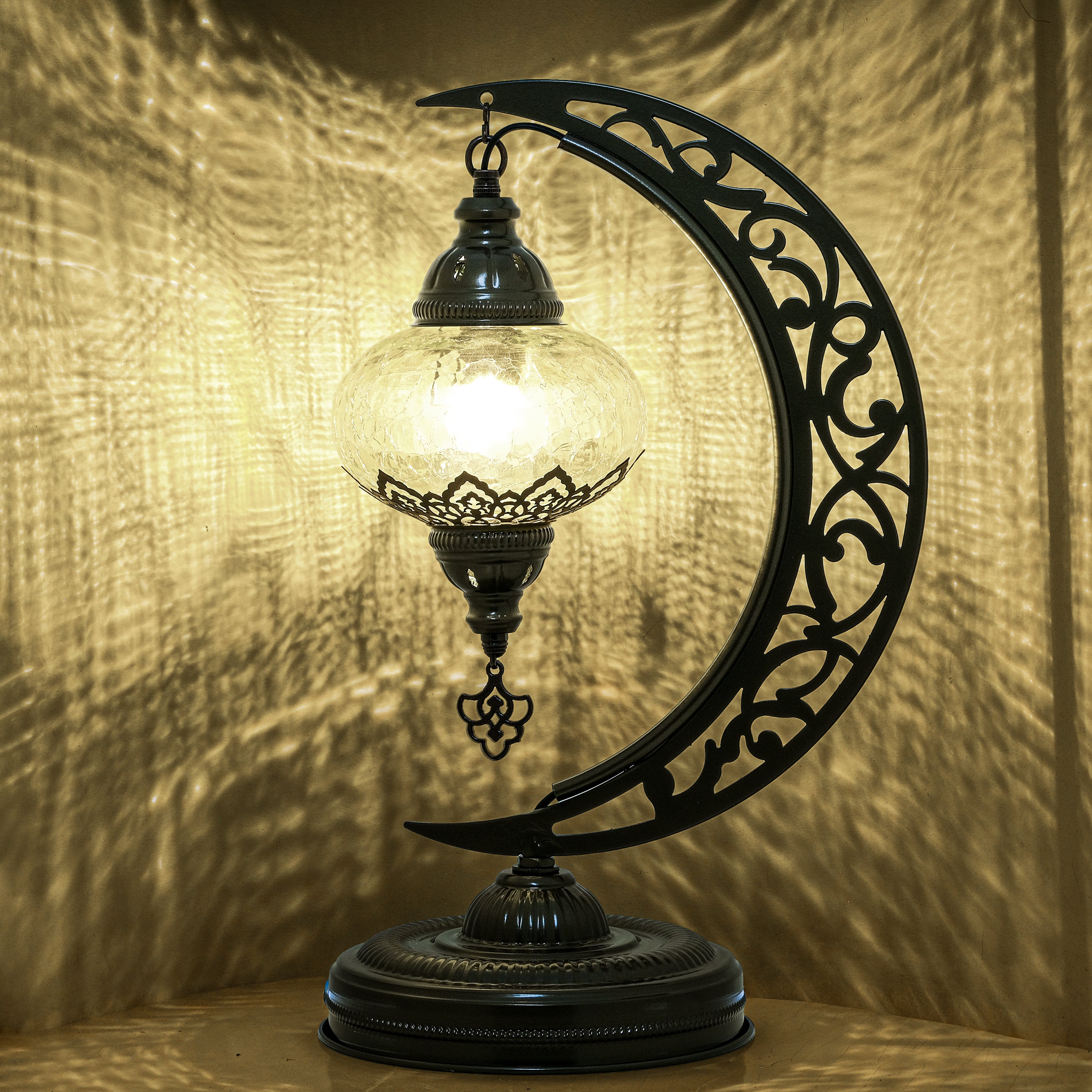 Turkish Mosaic Crescent Table Lamp Clear Craked