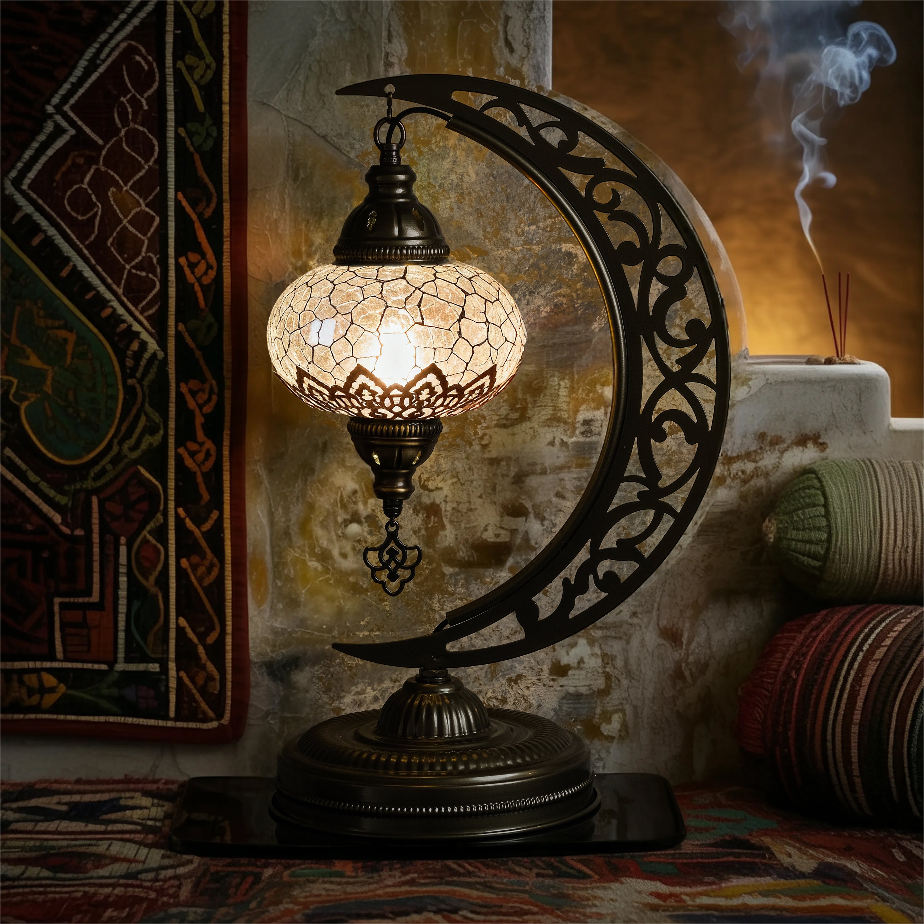 Turkish Mosaic Crescent Table Lamp Clear Craked