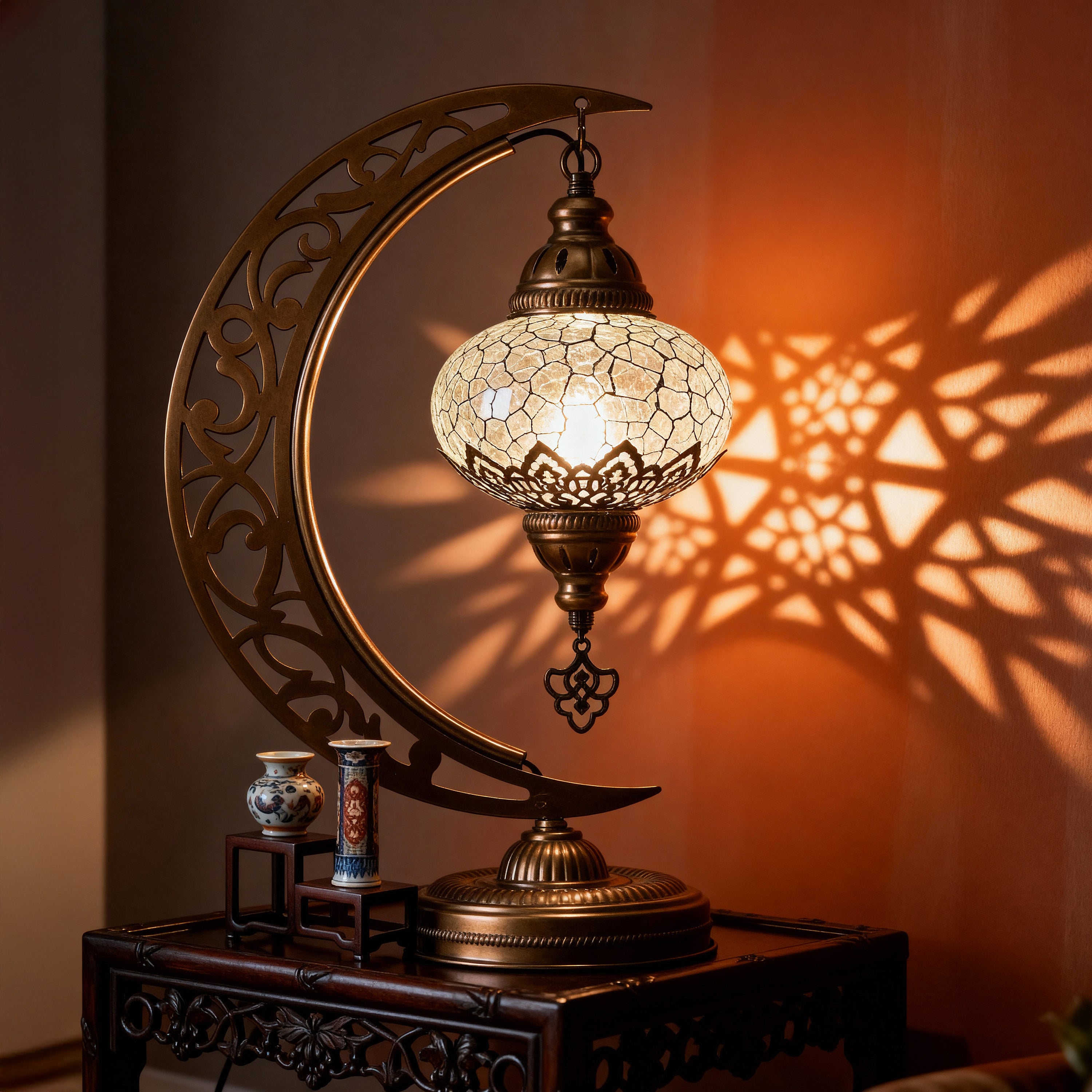 Turkish Mosaic Crescent Table Lamp Clear Craked