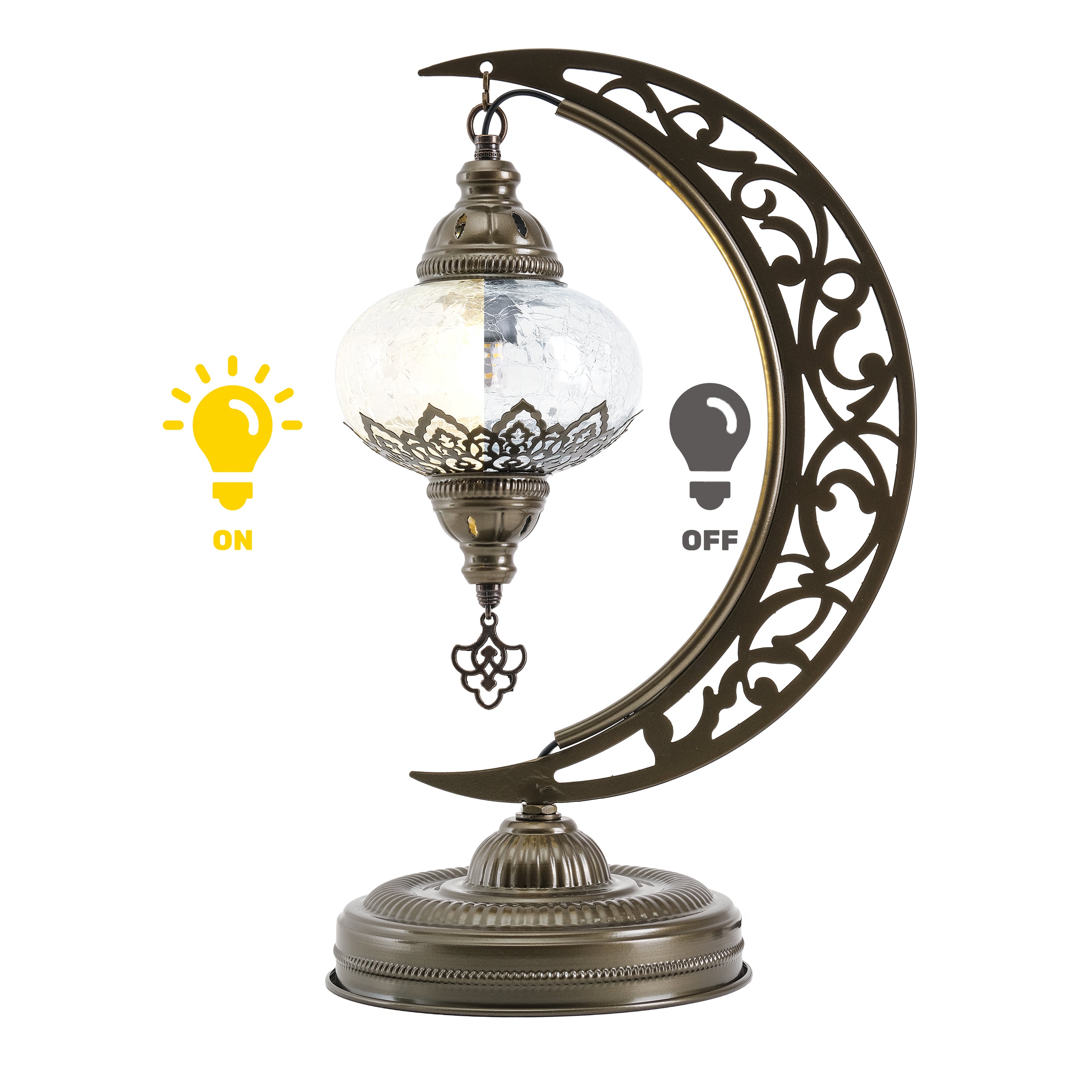 Turkish Mosaic Crescent Table Lamp Clear Craked