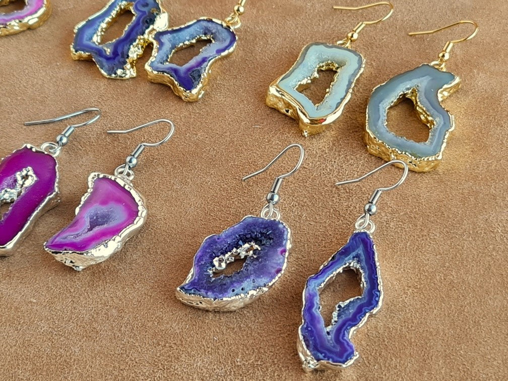 Natural Stone Copper Earrings –  Gold & Silver Plated E-401