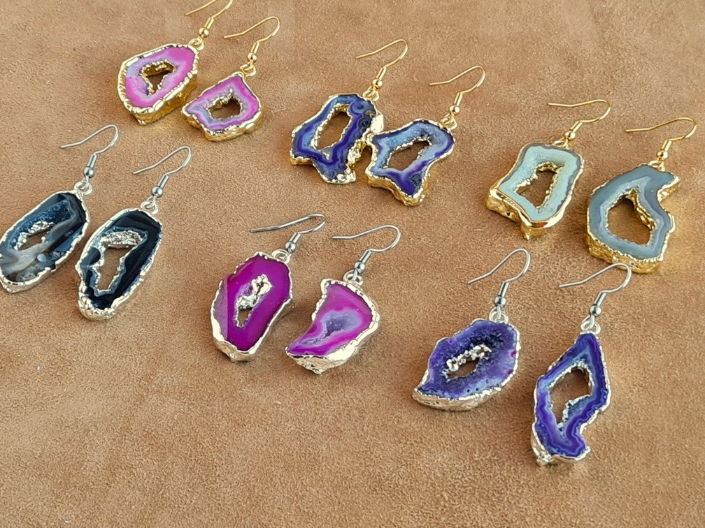 Natural Stone Copper Earrings –  Gold & Silver Plated E-401